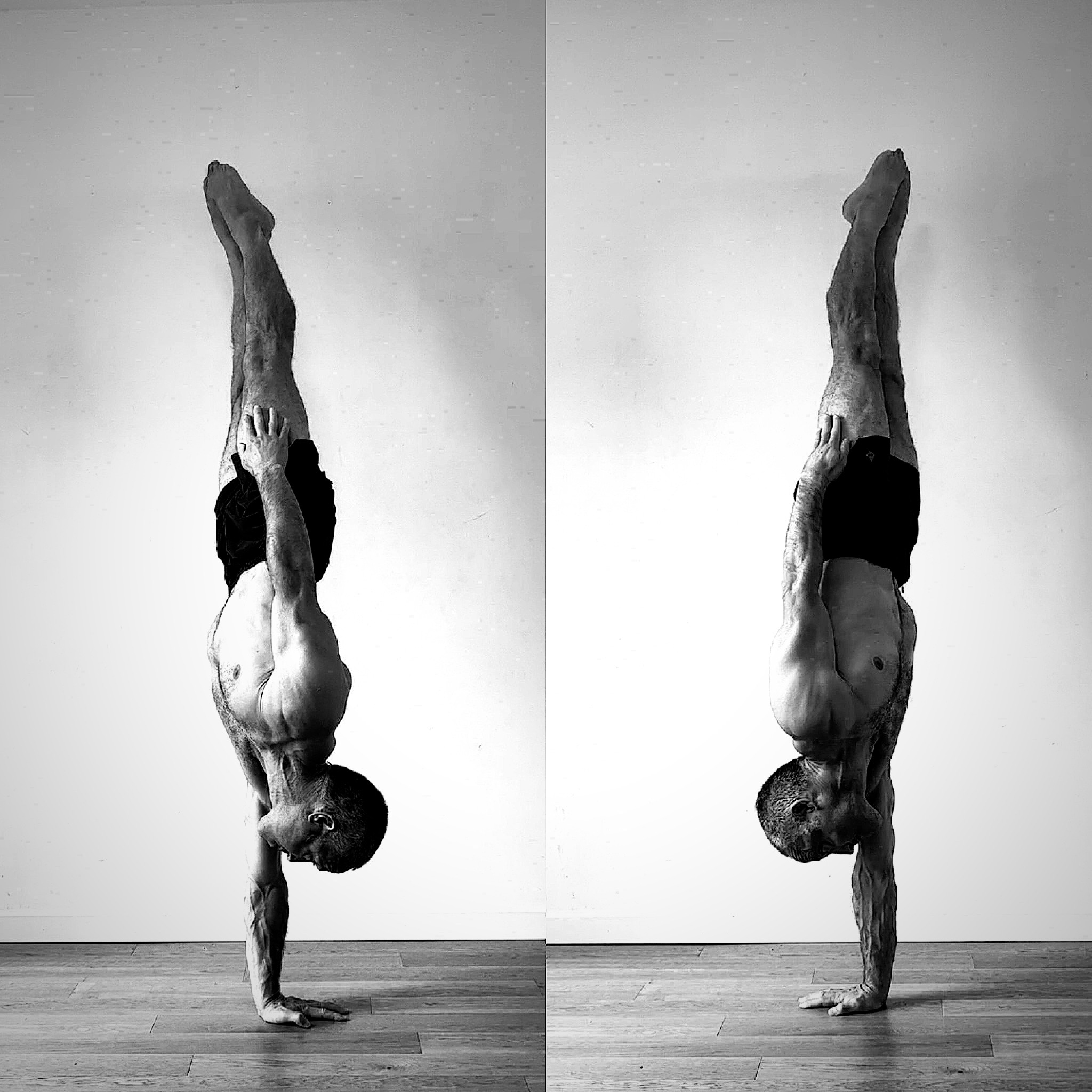 One-arm handstand — black and white diptych