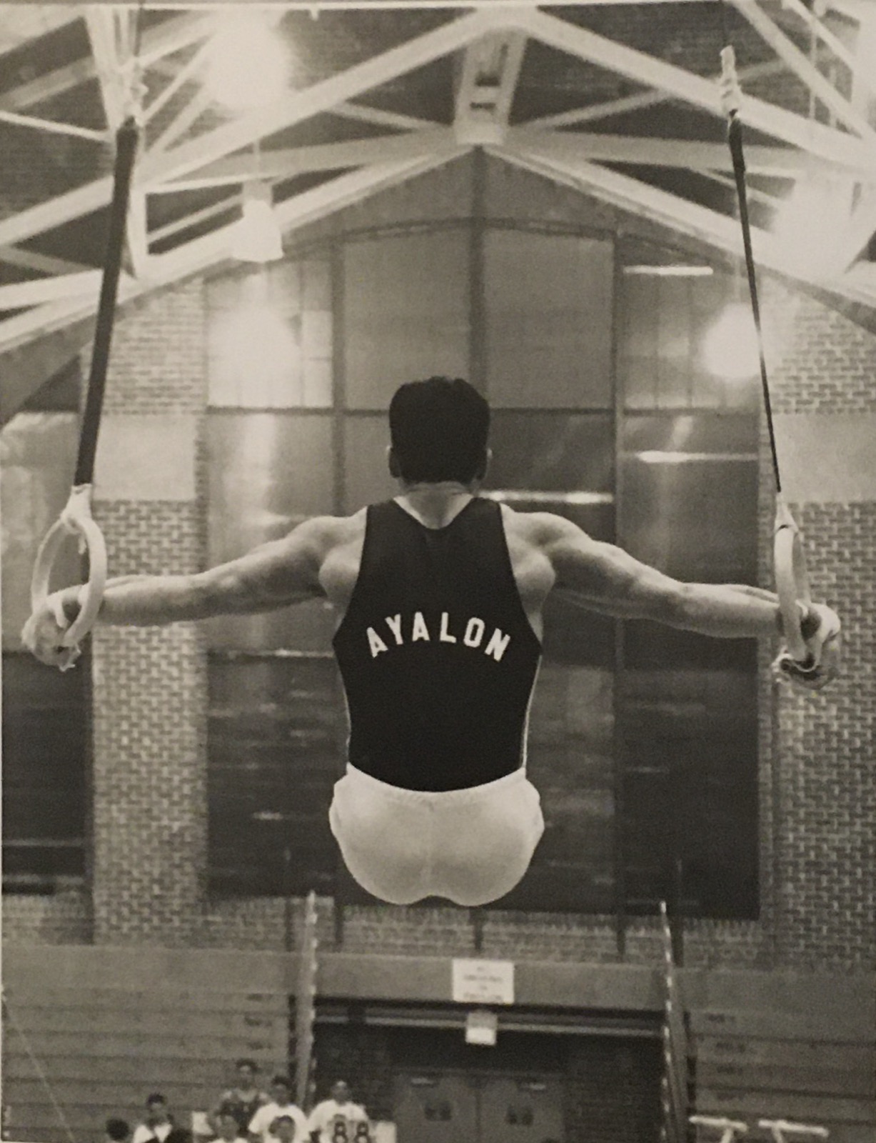 Young Yuval on gymnastics rings — back view